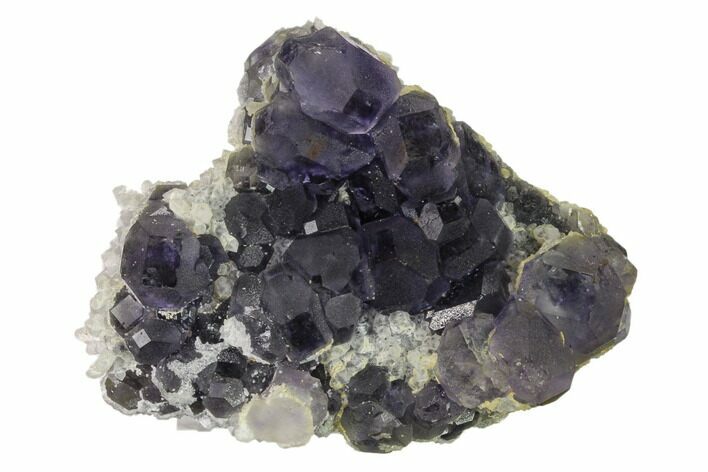 Purple Cuboctahedral Fluorite Crystals on Quartz - China #160721
